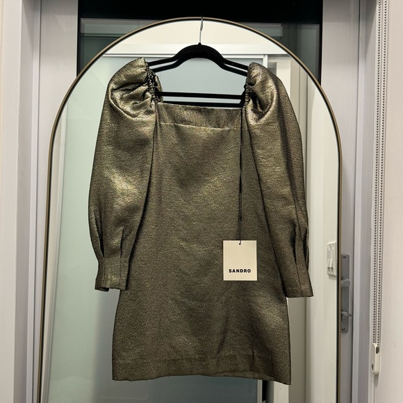 GOLD SANDRO SQUARE-NECK DRESS - Picture 6 of 8